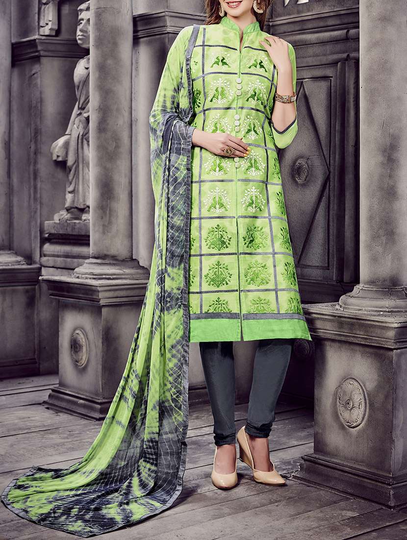 green cotton unstitched suit