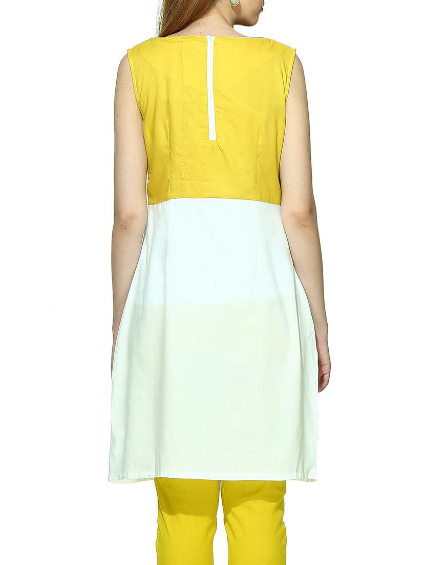 white and yellow viscose straight kurti - 13011094 - Standard Image - 2