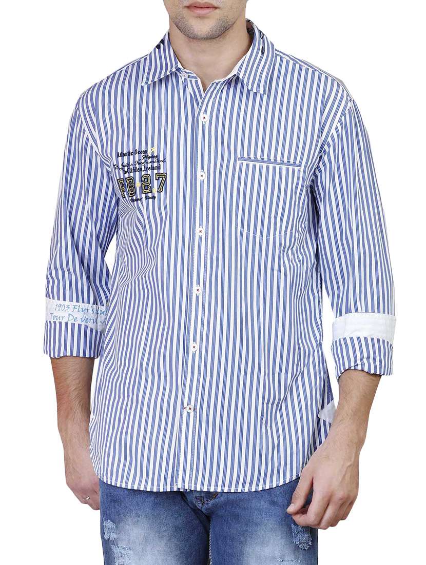 blue cotton striped casual shirt