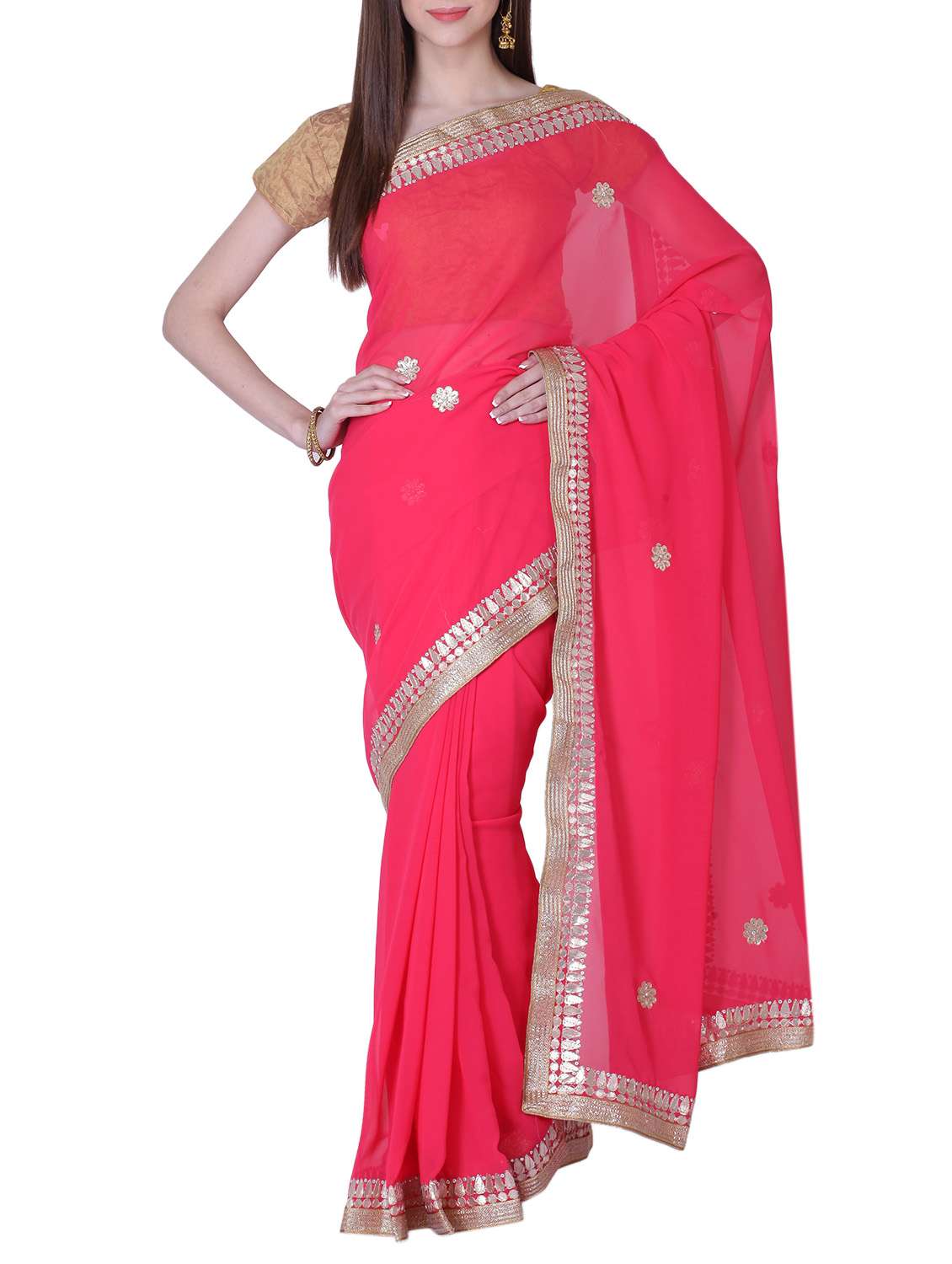 pink georgette gota patti saree with blouse