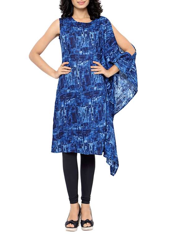 blue rayon printed kaftan kurta