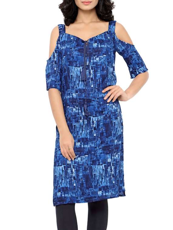 blue rayon printed straight kurta