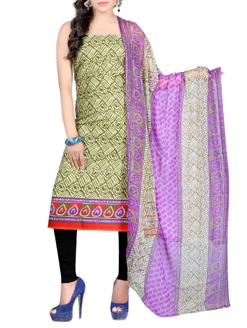 green cotton printed churidaar suits dress material