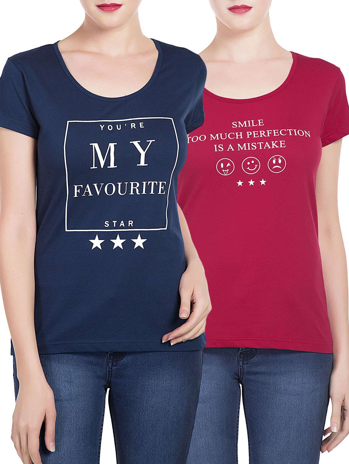 set of 2 multicolored printed cotton tees