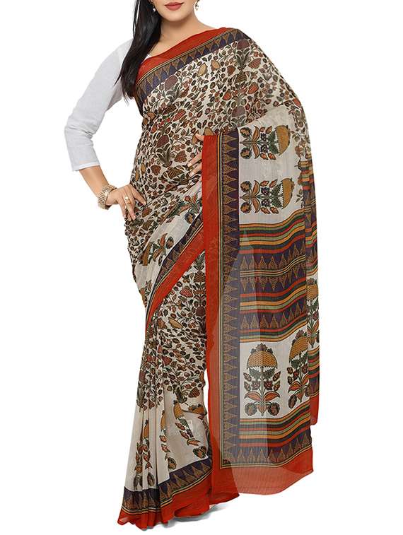 brown georgette printed saree
