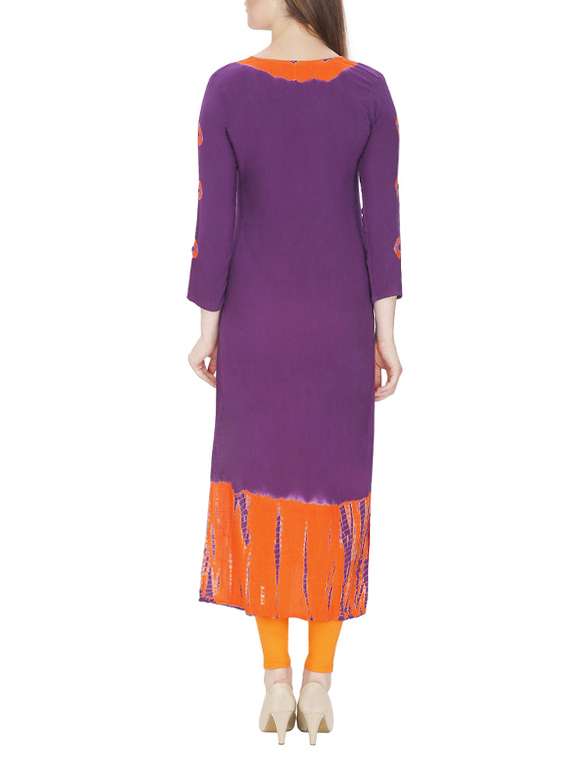 purple cotton tie & dye long kurta - 13024889 -  Standard Image - 2