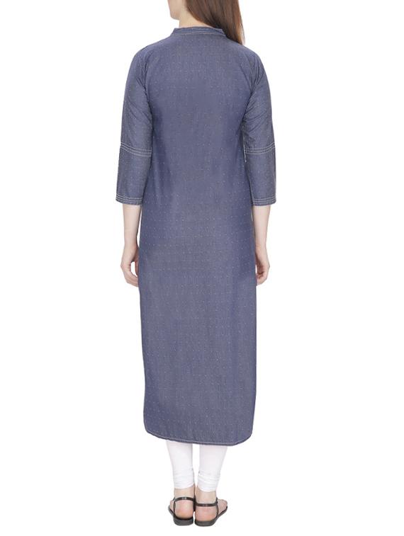 blue denim embroidered long kurta - 13024903 - Standard Image - 2