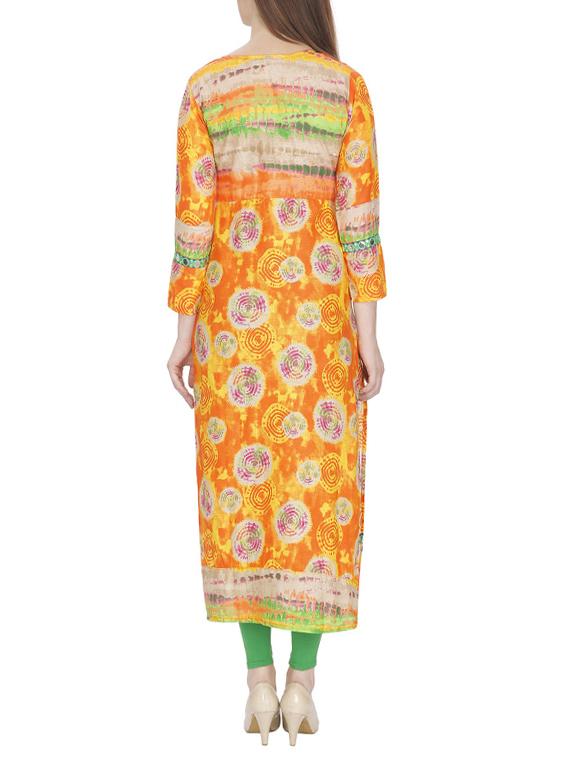 orange cotton printed long kurta - 13024931 - Standard Image - 2