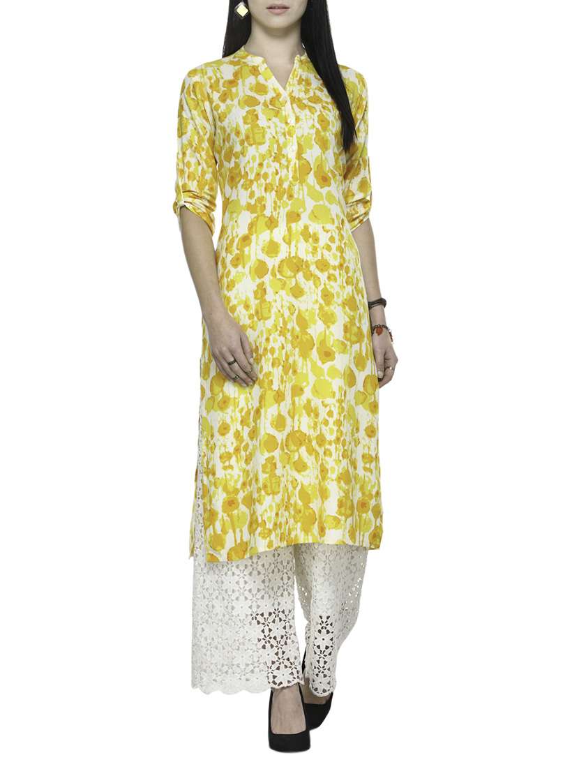 yellow rayon straight kurta