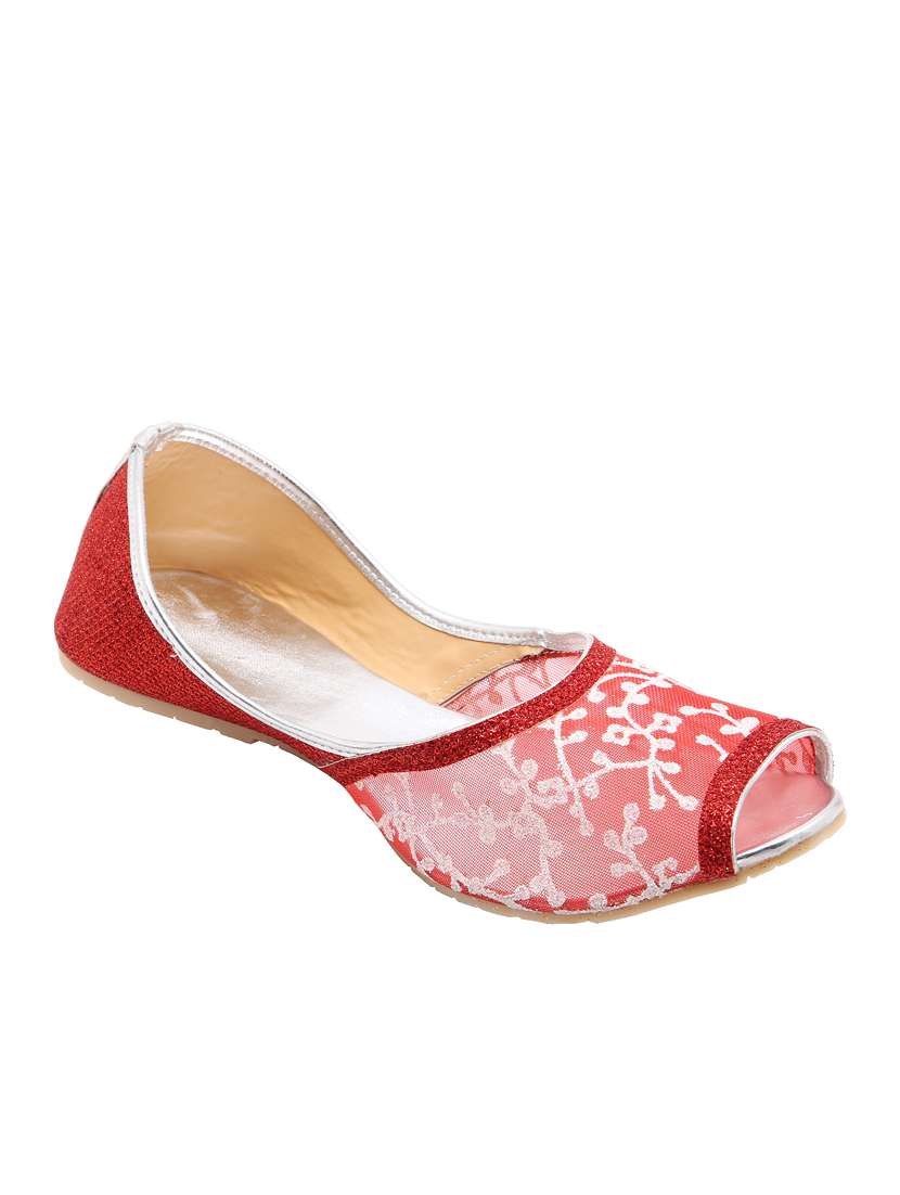 Red Embroidered Slip On Jutis