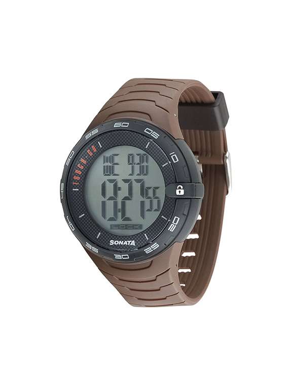 sonata digital grey dial men's watch - 77041pp02