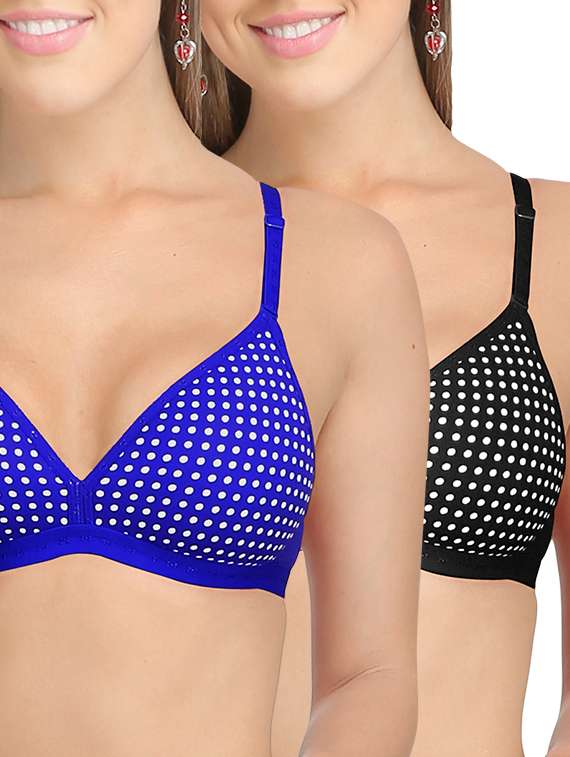 set of 2 multicolored polka dots printed cotton bras