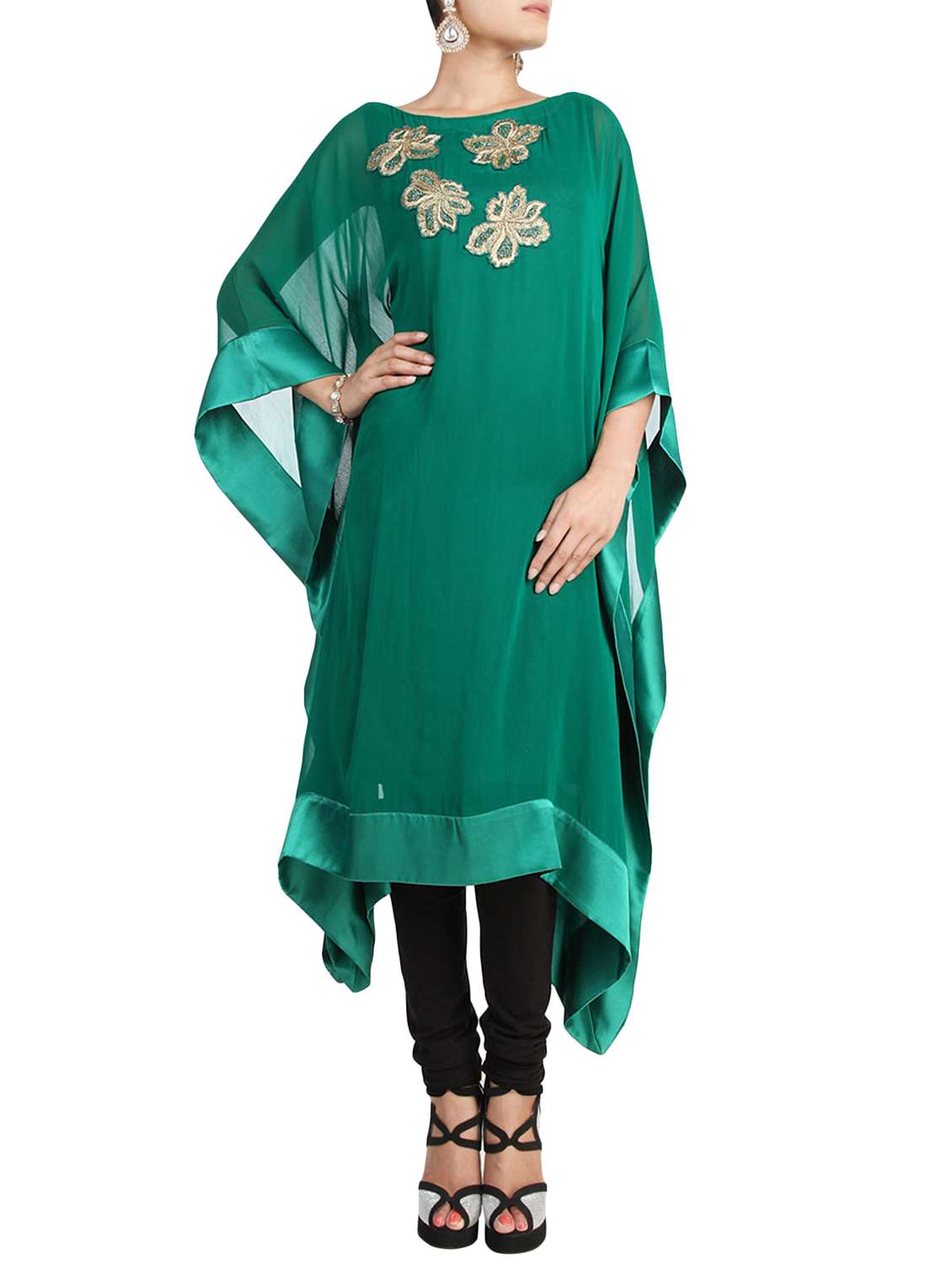 green georgette embellished kurta