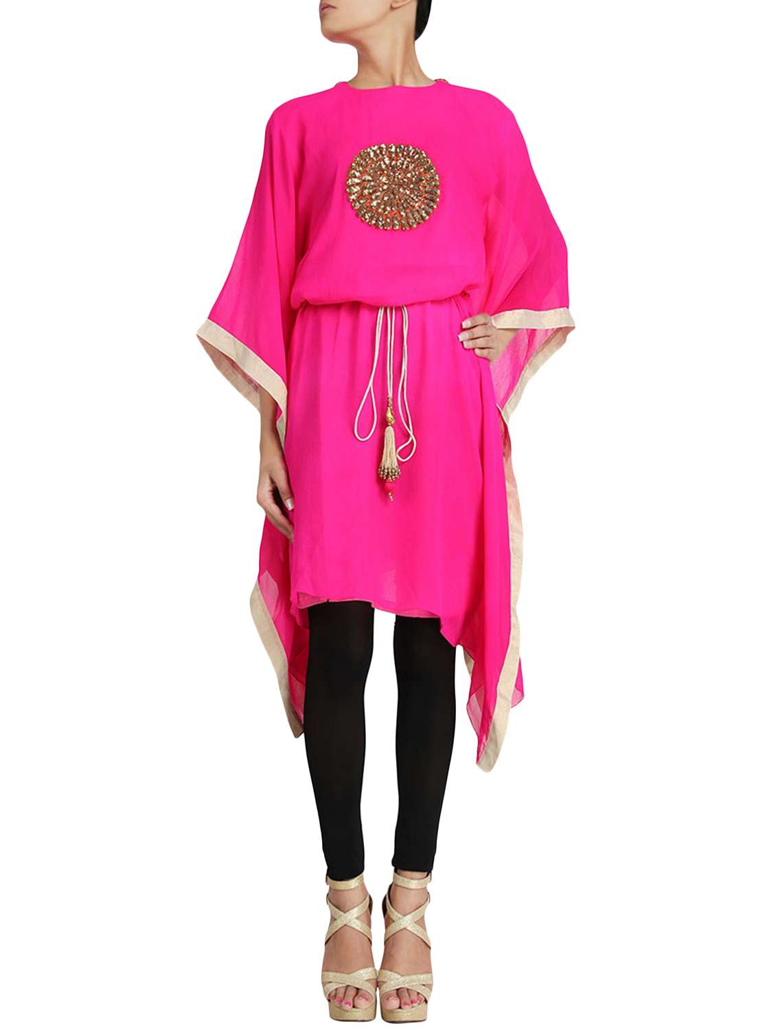 pink georgette embellished kurta
