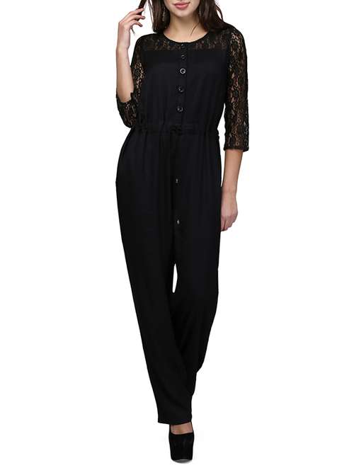 black rayon full leg  jumpsuit - 13056016 -  Standard Image - 0