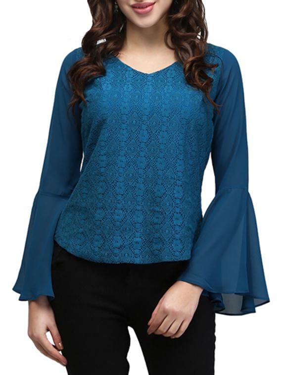 bell sleeved crocheted top - 13056020 - Zoom Image - 0
