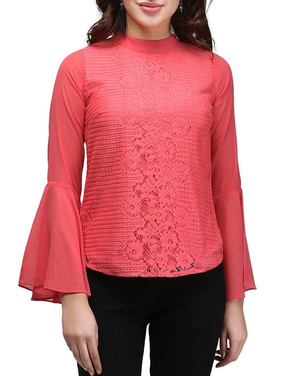 mock neck bell sleeved top - 13056021 - Zoom Image - 0