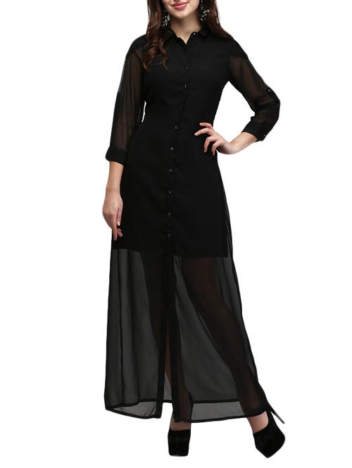 buttoned-up shirt collar maxi dress - 13056270 -  Standard Image - 0