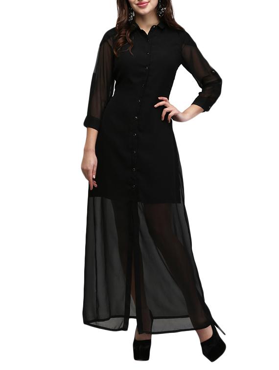 buttoned-up shirt collar maxi dress - 13056270 -  Zoom Image - 0