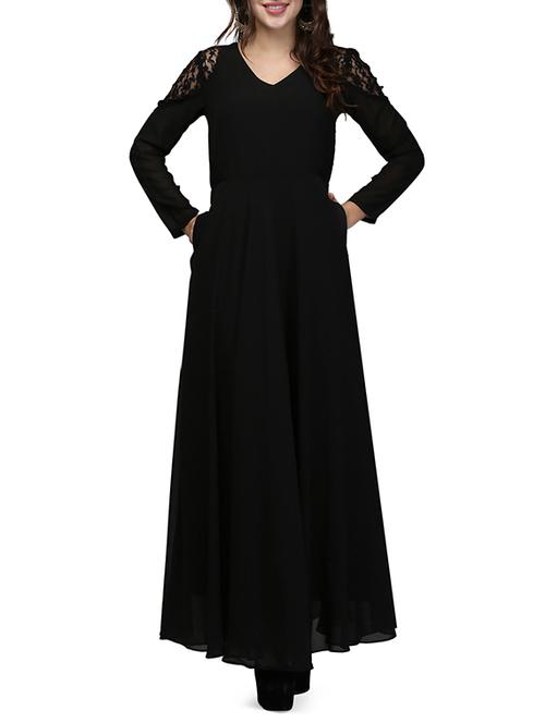 laced panel v-neck gown - 13056287 -  Standard Image - 0