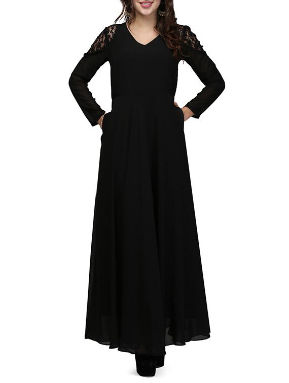 laced panel v-neck gown - 13056287 -  Zoom Image - 0