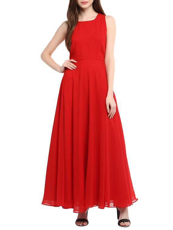 red georgette gown