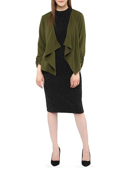 olive green crepe asymmetric shrug - 13064556 - Standard Image - 0