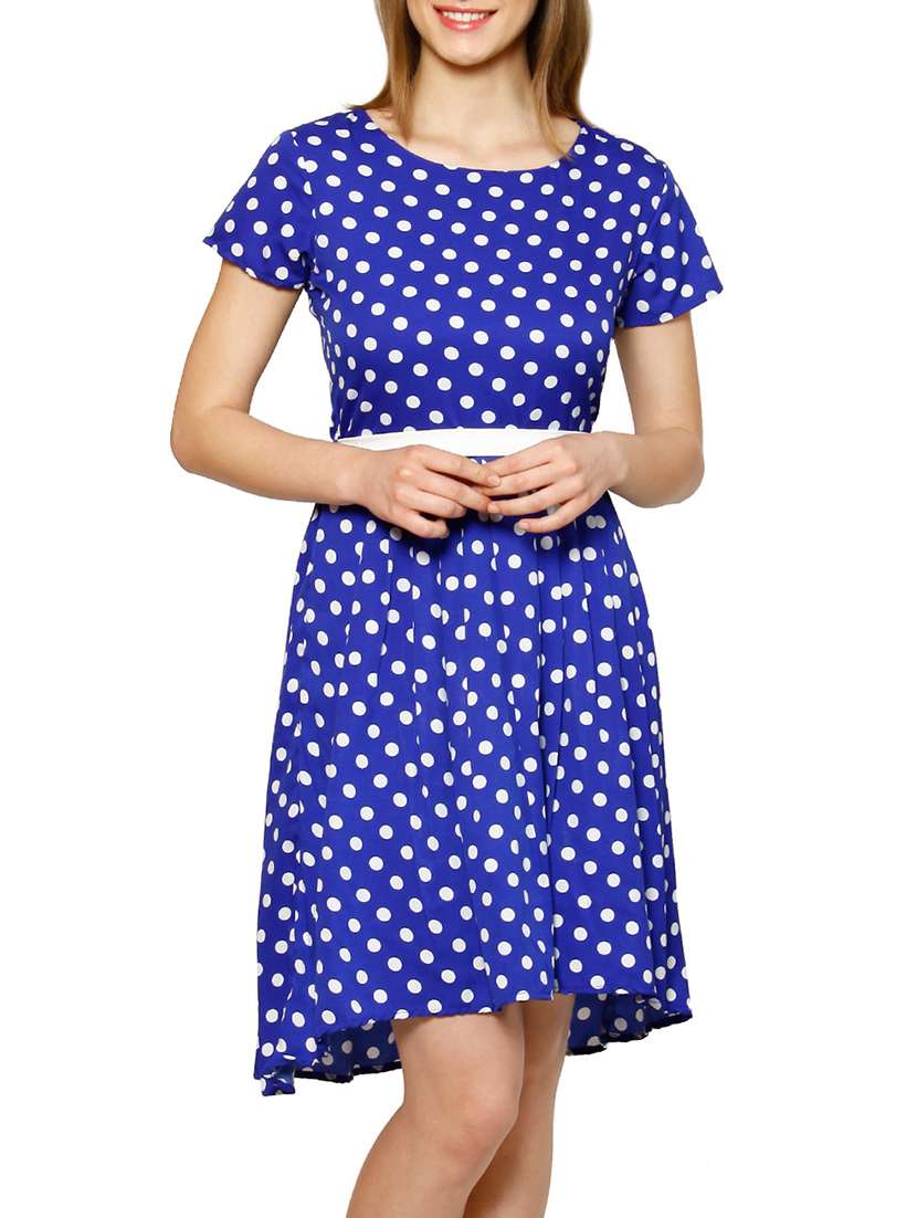 blue polka dots printed dress