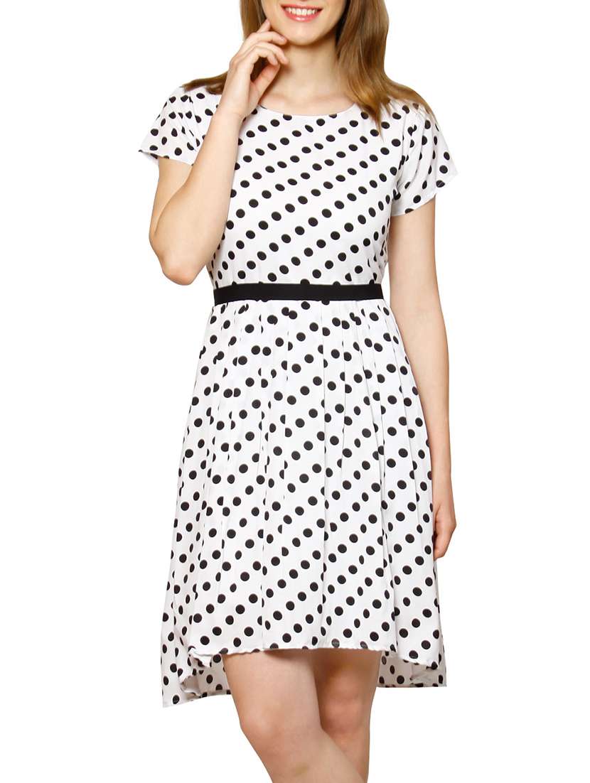 white polka dots printed dress