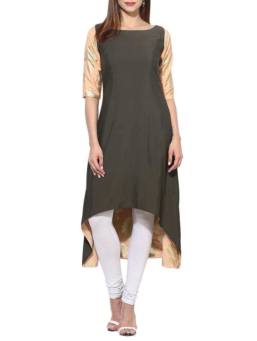 grey crepe highlow kurta