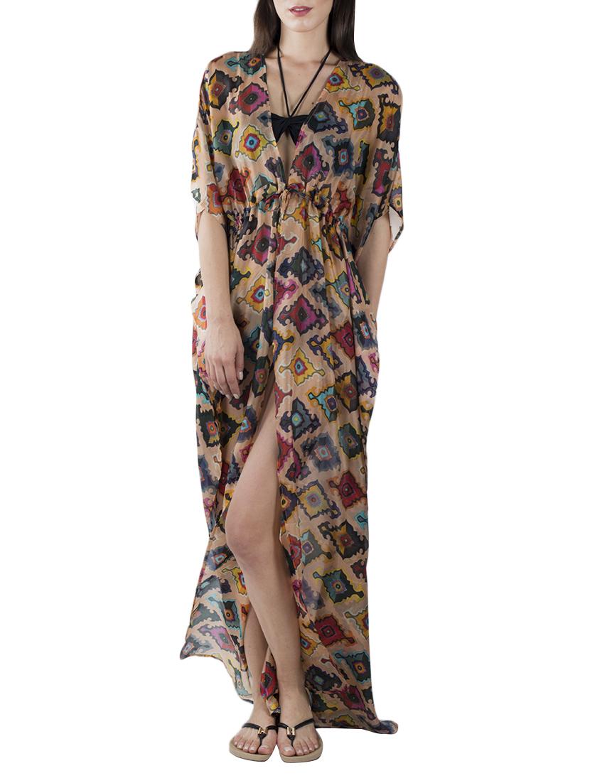 multi colored pure silk kaftan
