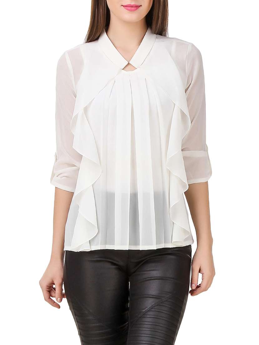 pleated sheer ruffled top