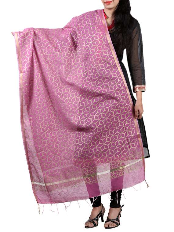 purple color block printed chanderi dupatta