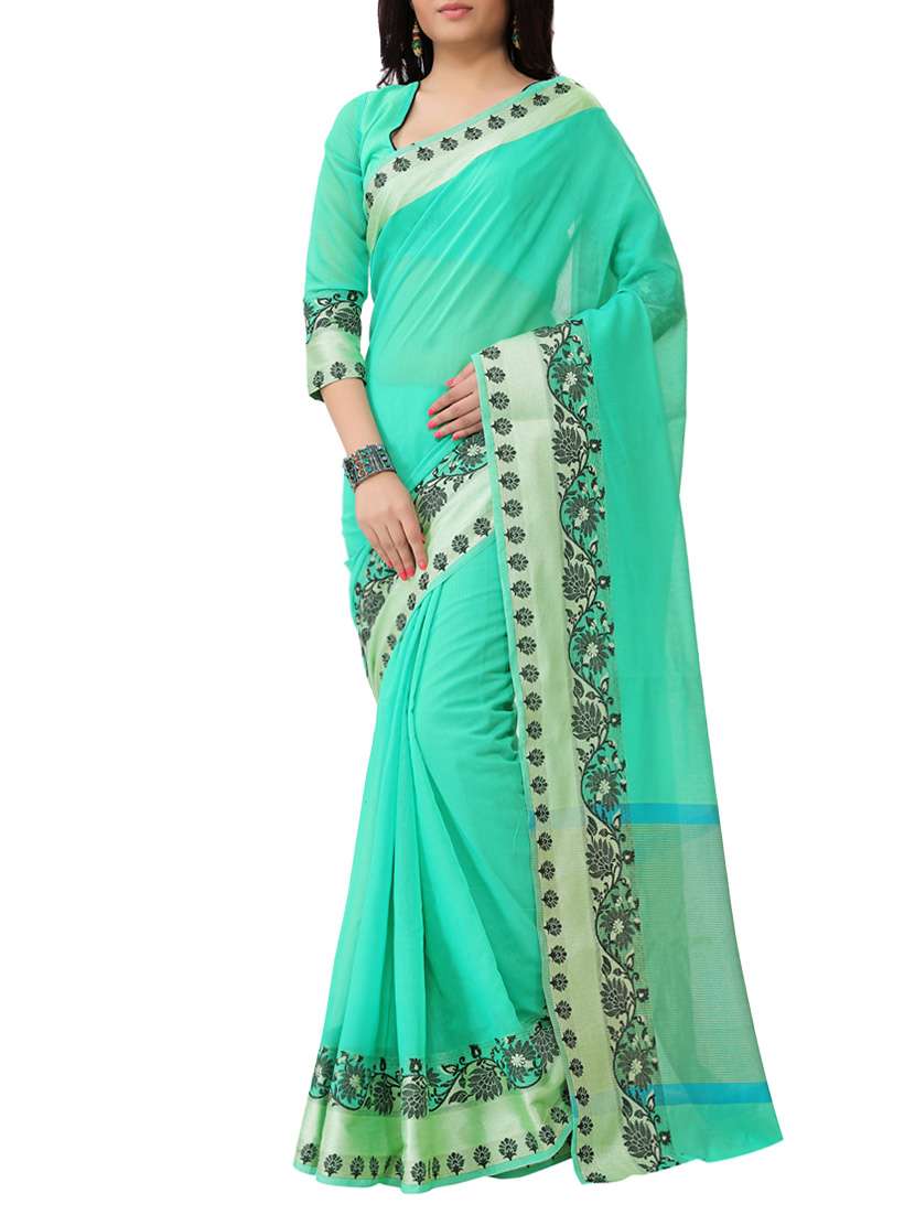 turquoise cotton chanderi saree