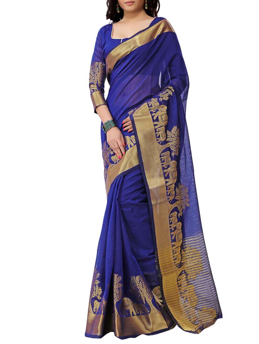 blue cotton saree with blouse