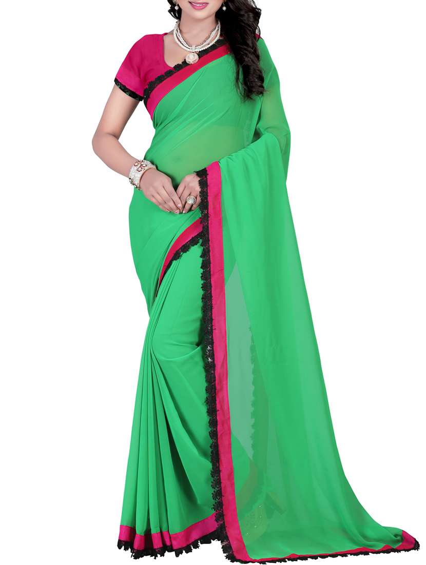green color georgette bollywood saree with blouse