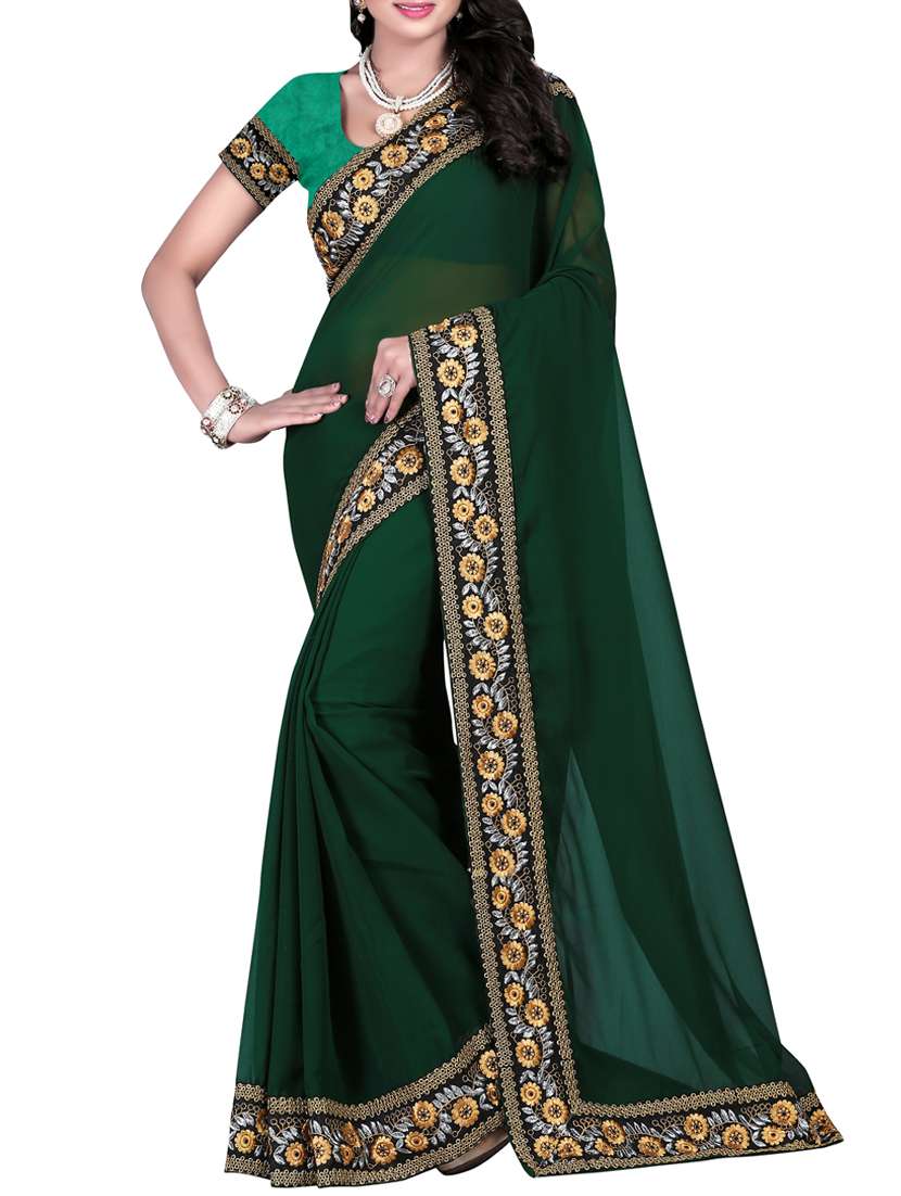 green color georgette bollywood saree with blouse