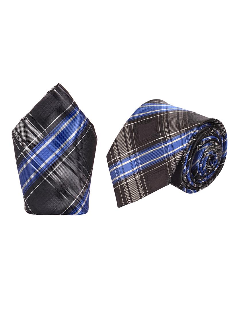 grey micro fiber tie and a pocket square - 13092540 - Zoom Image - 0