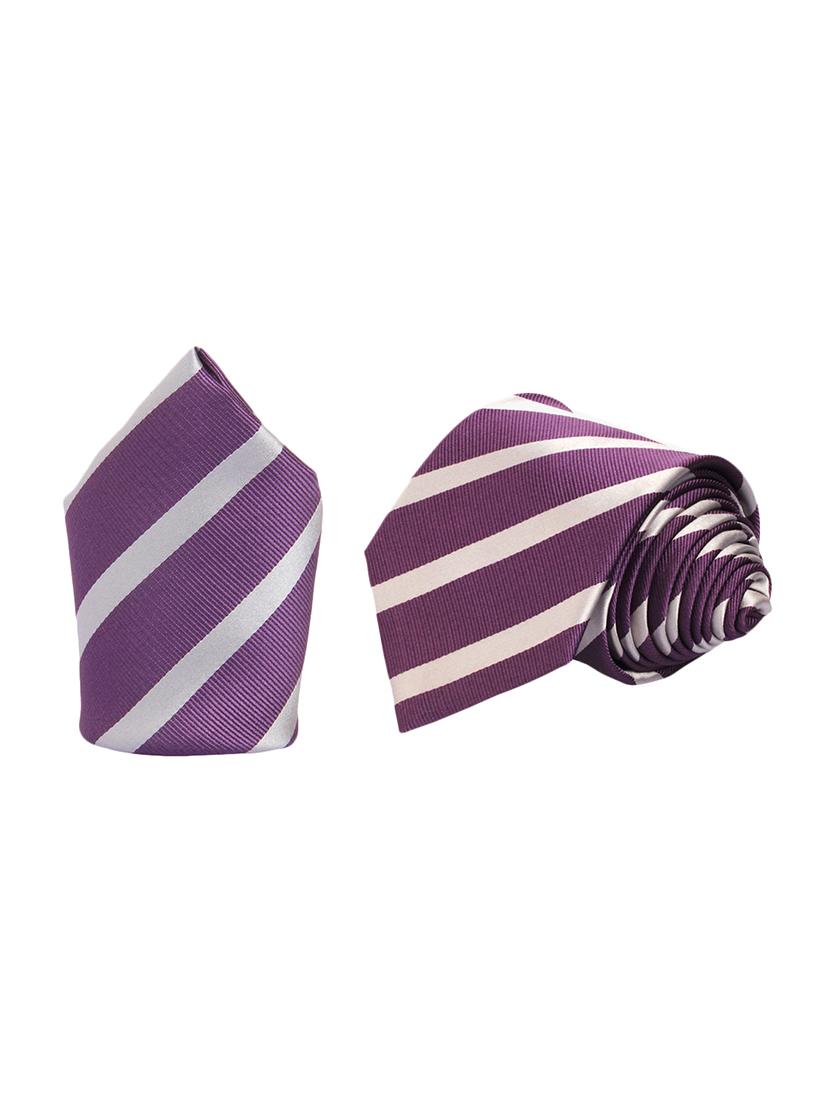 purple micro fiber tie and a pocket square - 13092541 -  Zoom Image - 0