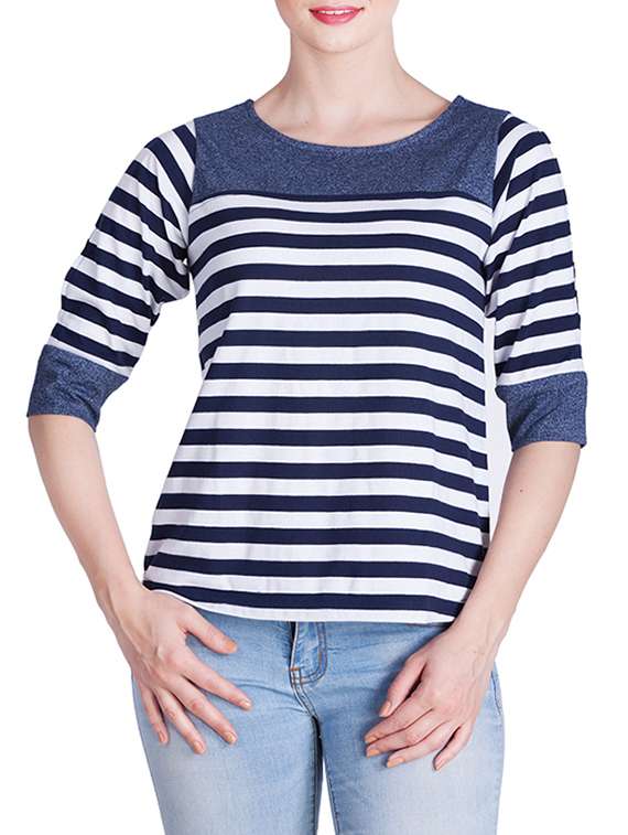 navy blue cotton regular top