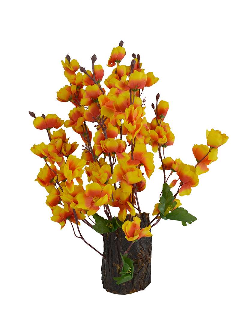 Thefancymart Artificial Flower Blossom Arrangement (size 12 inchs/30 cms) in Natural Wood - 1179