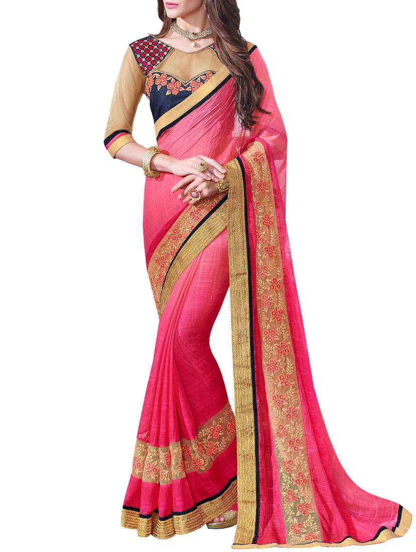 lace border floral embroidered saree with blouse