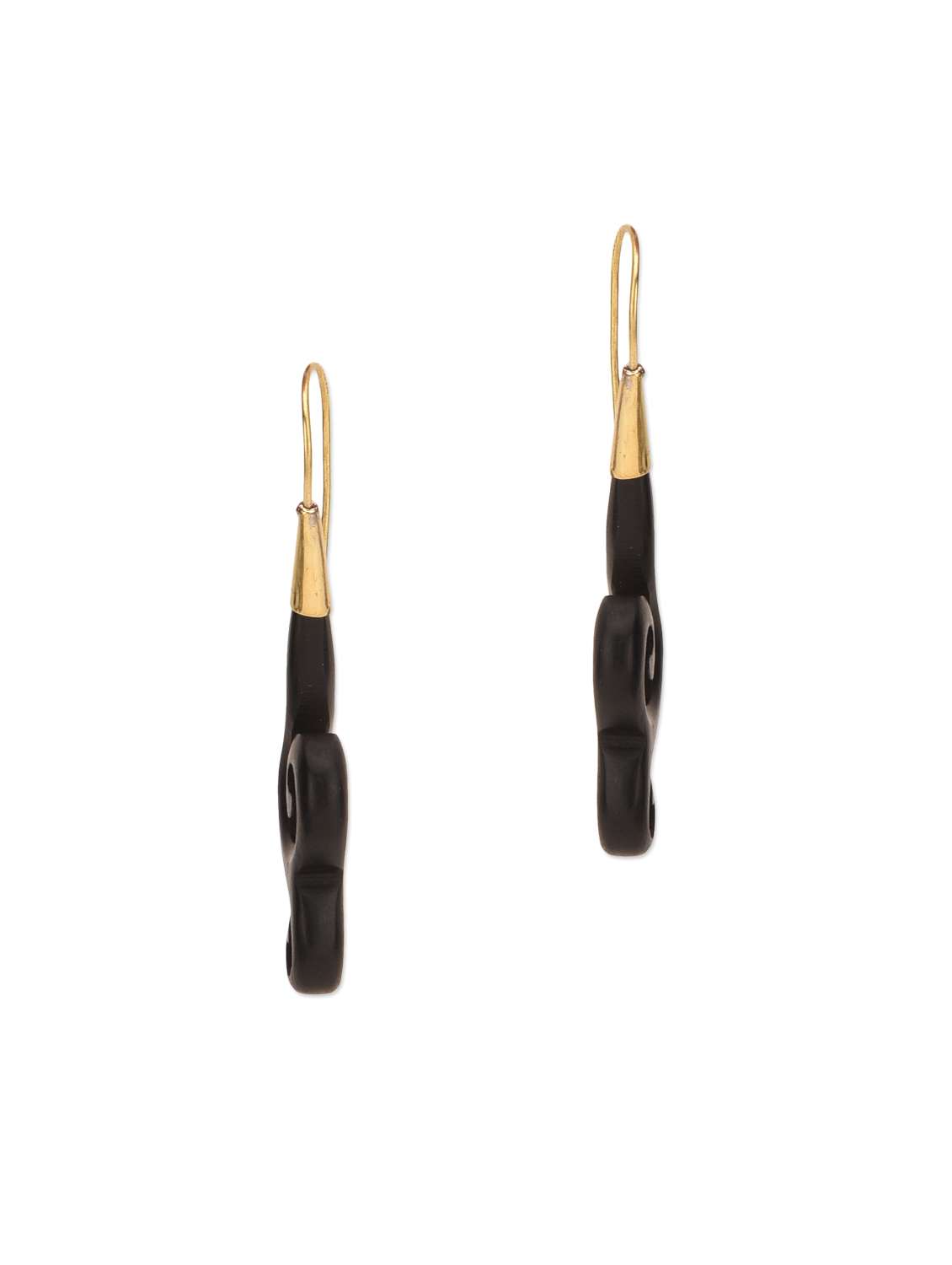 black wooden tribal drop earrings