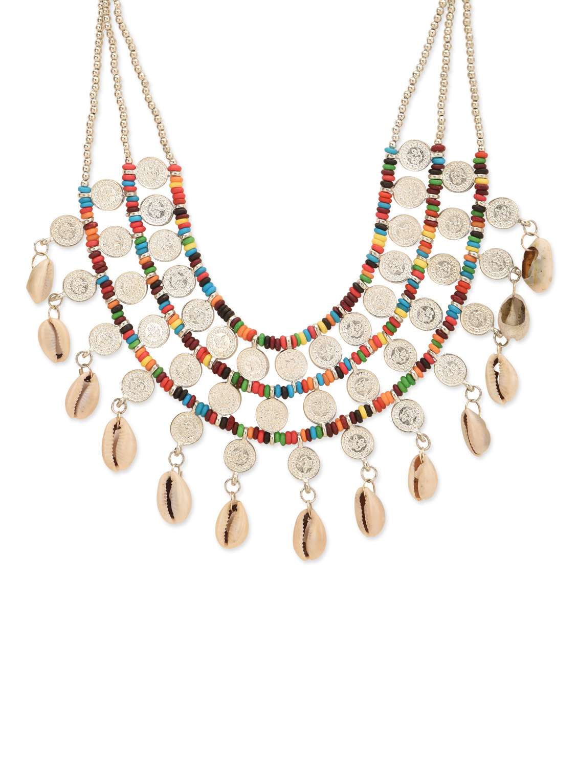 multi colored embellished brass short necklace