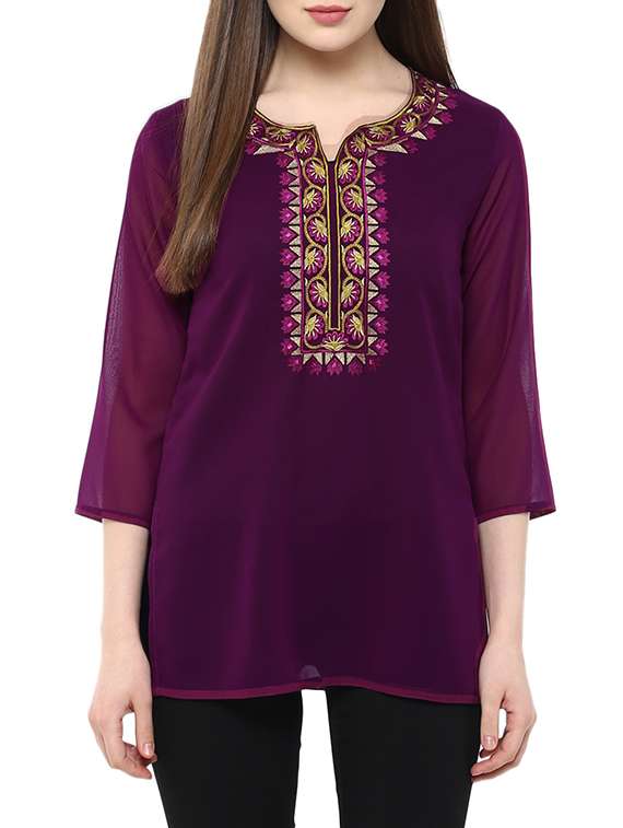 purple georgette straight kurti