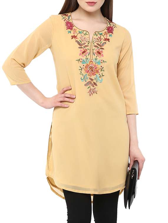 beige georgette high-low kurta