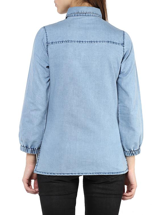 women blue long sleeve denim regular shirt - 13112235 - Standard Image - 2