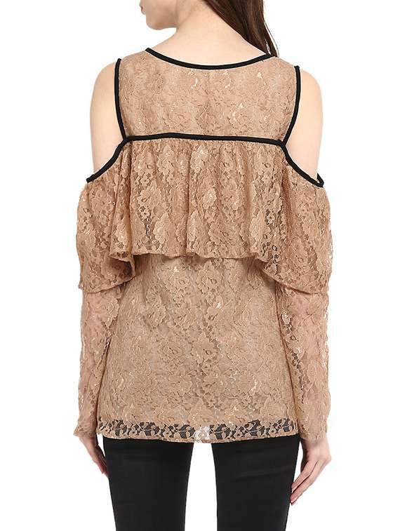 women's ruffle round neck top - 13112237 -  Standard Image - 2