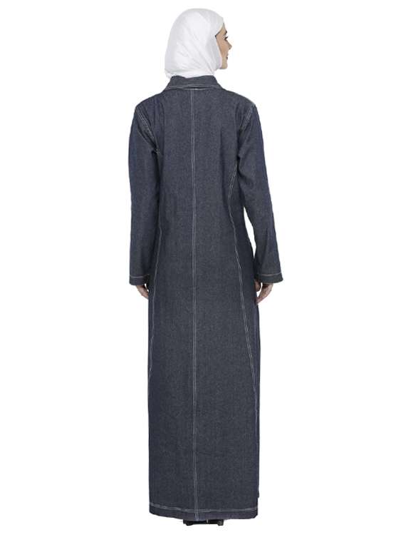 solid blue full sleeved denim abaya - 13117430 - Standard Image - 2
