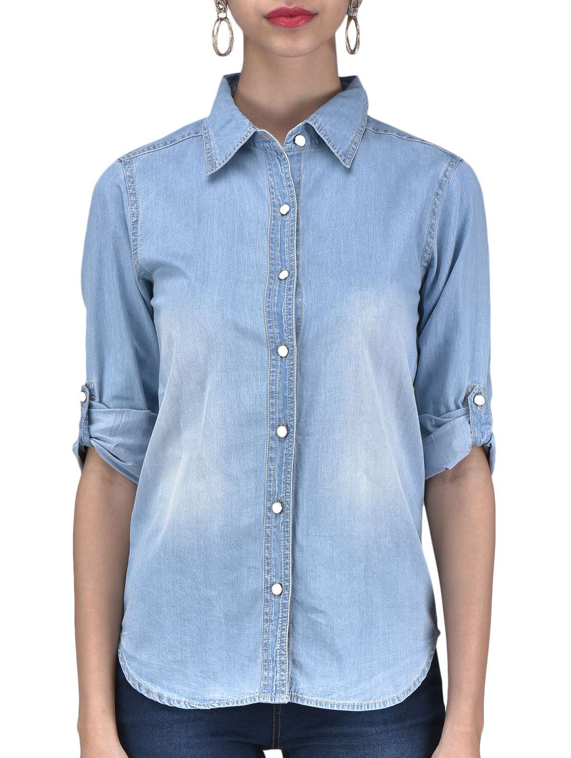 blue stone washed denim shirt